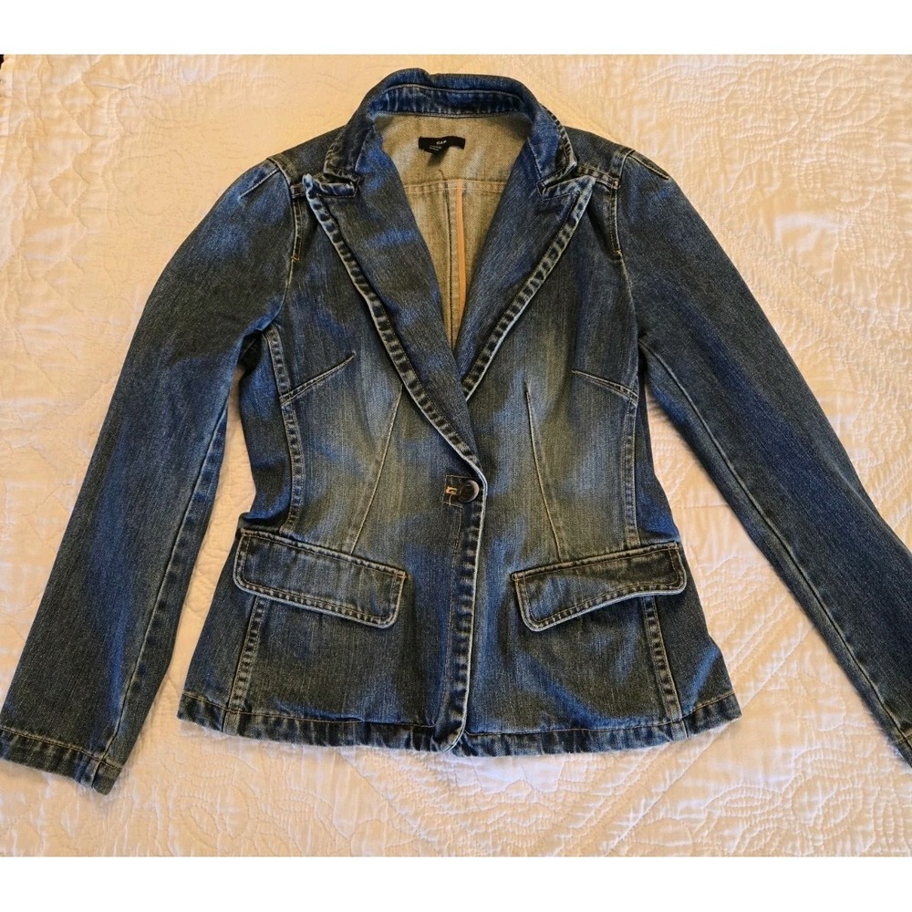 Vintage GAP Denim Jacket Medium Women's Shapely Blue Jean Cotton Chore Coat M